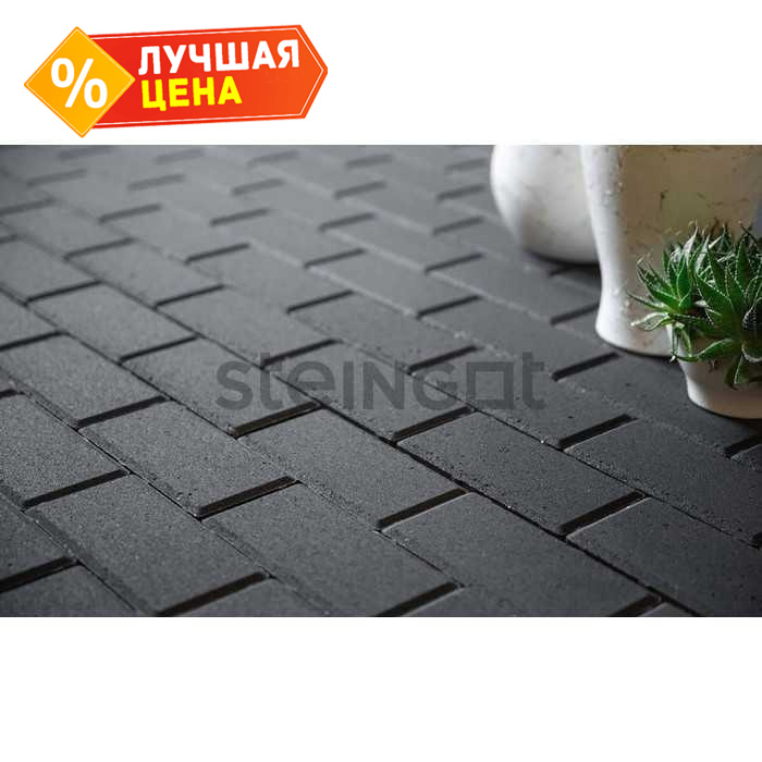 Плитка тротуарная Steingot Моно, Прямоугольник, фаска 5x5, черный, 200x100x60 мм